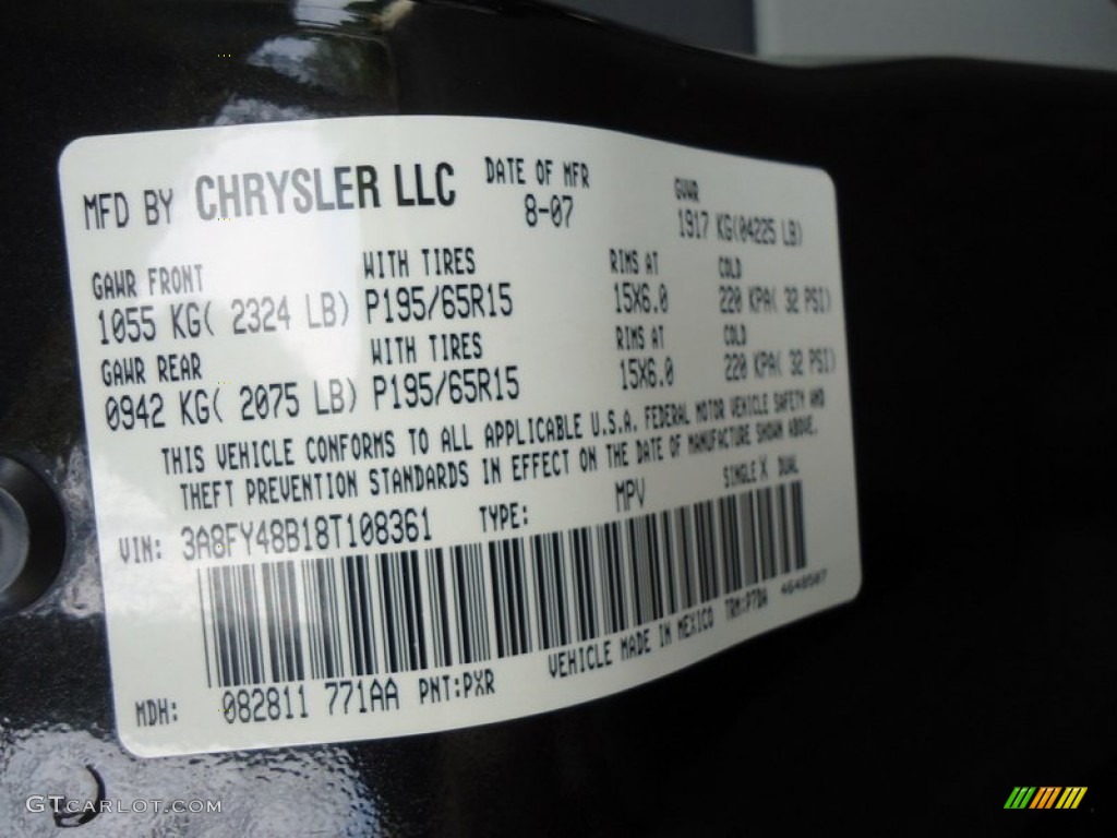 2008 PT Cruiser Color Code PXR for Brilliant Black Crystal Pearl Photo #69992194
