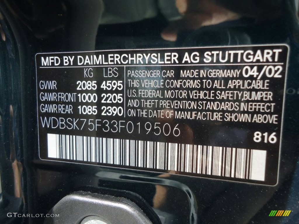 2003 SL Color Code 816 for Everest Green Metallic Photo #69993482