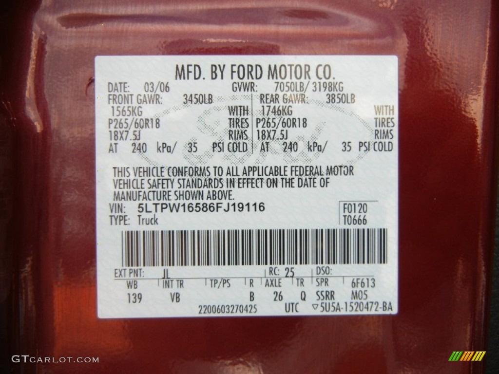 2006 Mark LT Color Code JL for Dark Toreador Red Metallic Photo #69998888