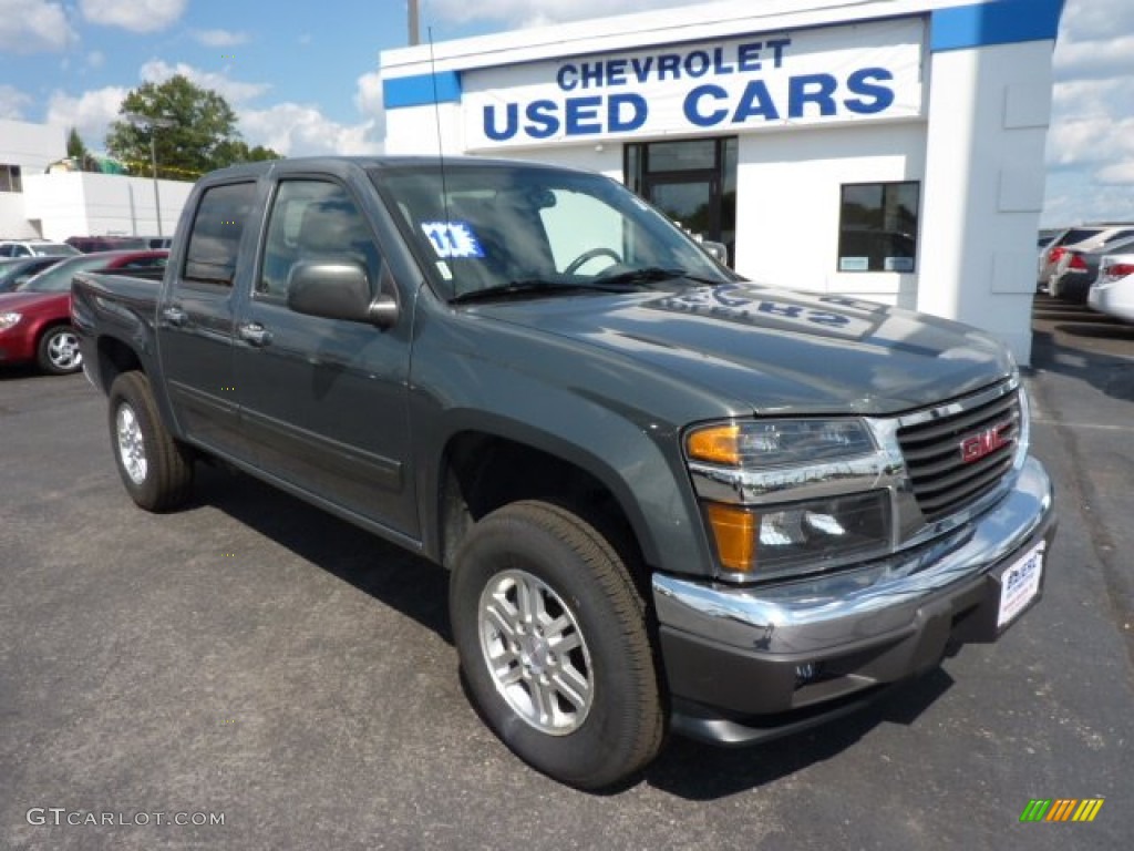 2011 Canyon SLE Crew Cab 4x4 - Gray Green Metallic / Ebony photo #1