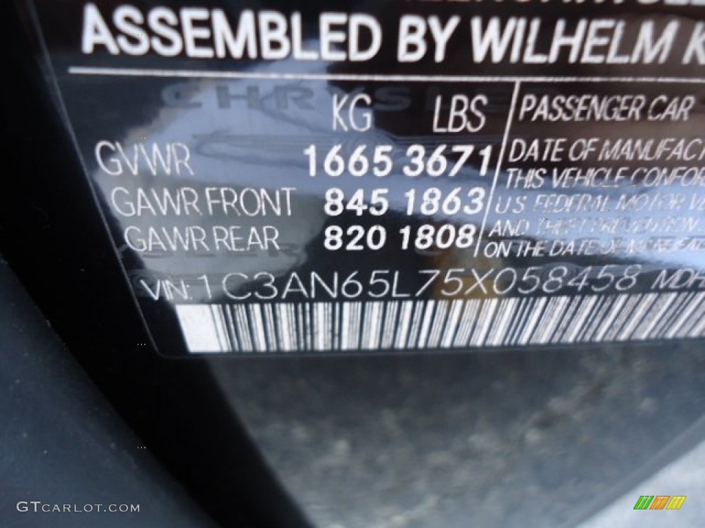 2005 Chrysler Crossfire Limited Roadster Info Tag Photo #70006403