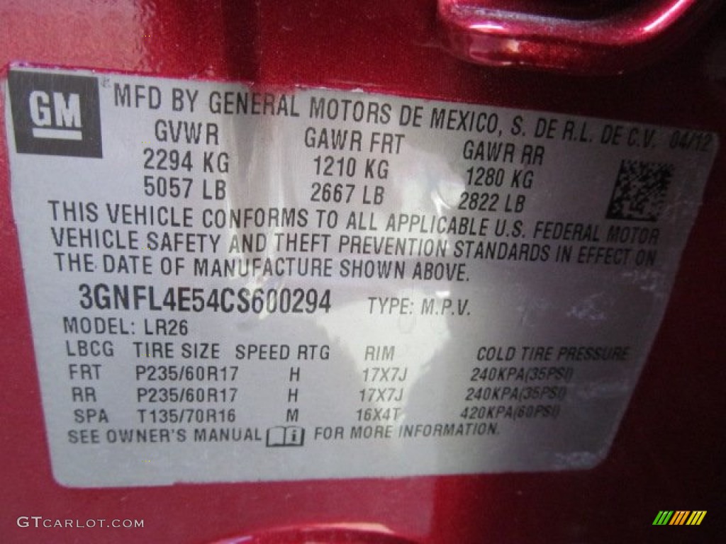 2012 Chevrolet Captiva Sport LTZ AWD Info Tag Photo #70006462
