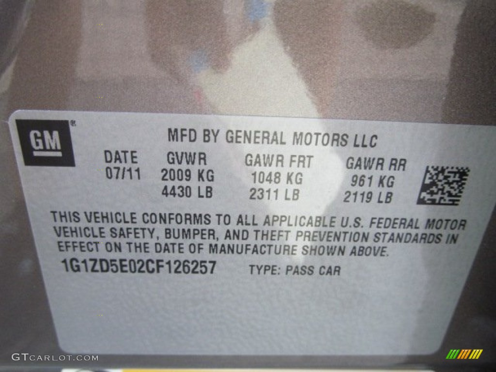 2012 Chevrolet Malibu LT Info Tag Photo #70006860