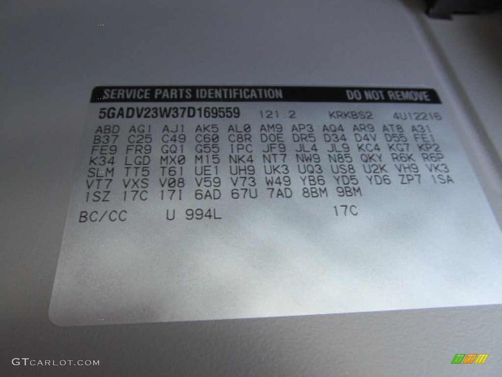 2007 Buick Terraza CX Color Code Photos
