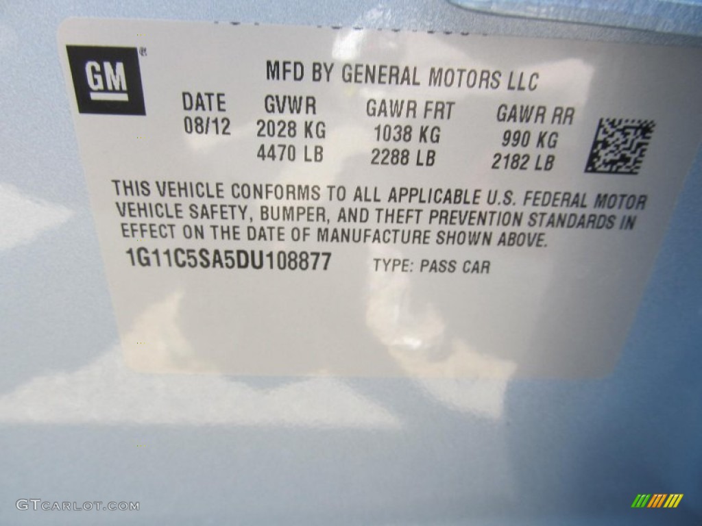 2013 Chevrolet Malibu LT Info Tag Photo #70009030