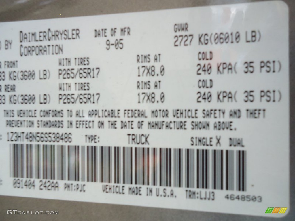 2006 Mitsubishi Raider XLS Double Cab 4x4 Color Code Photos