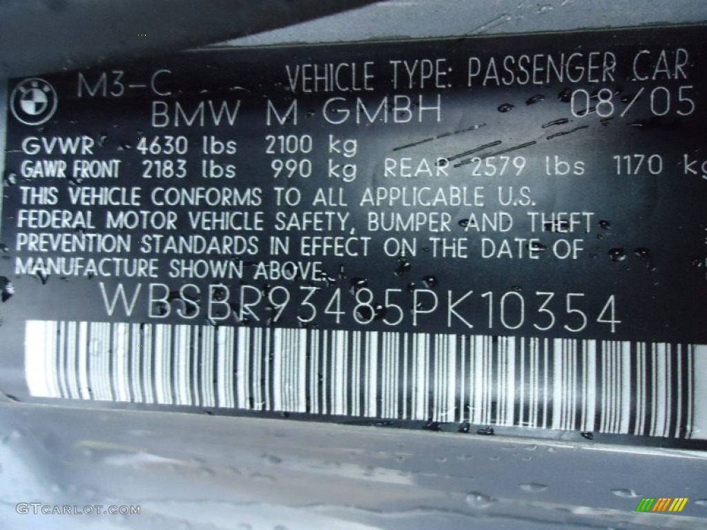 2005 BMW M3 Convertible Info Tag Photos