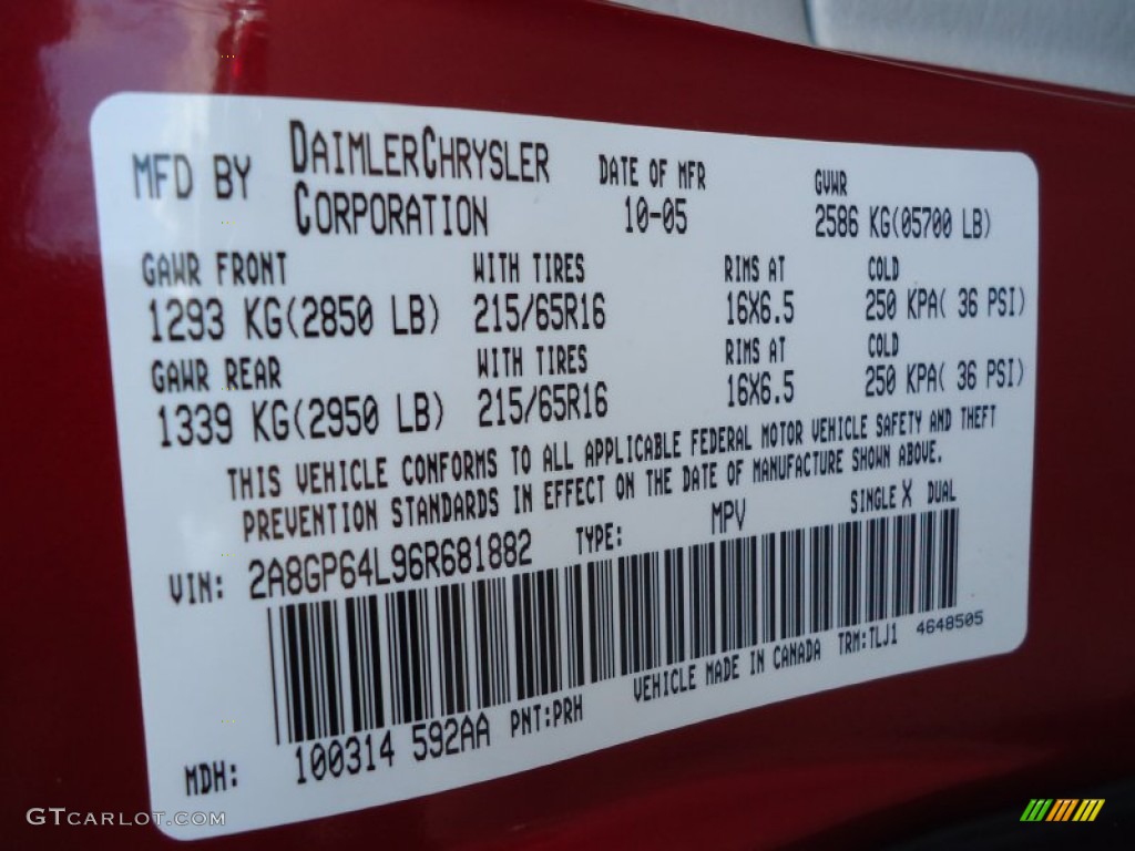 2006 Chrysler Town & Country Limited Color Code Photos