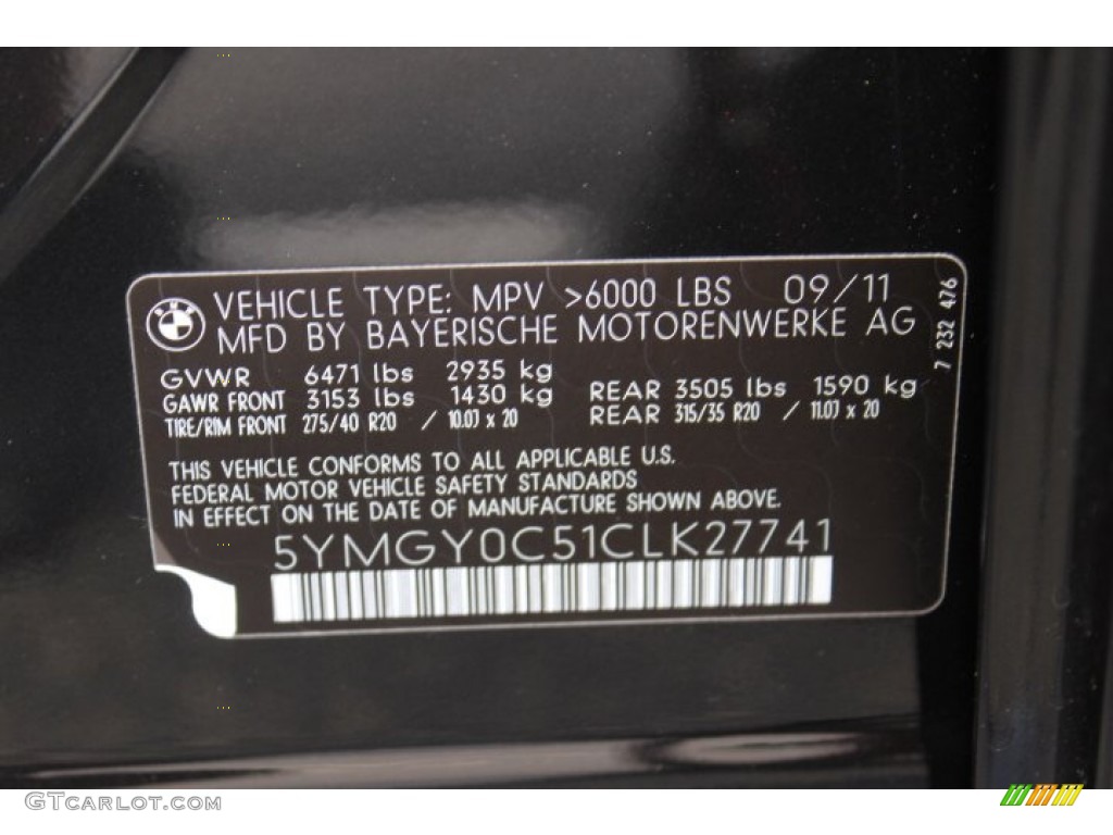 2012 BMW X5 M Standard X5 M Model Info Tag Photo #70025108