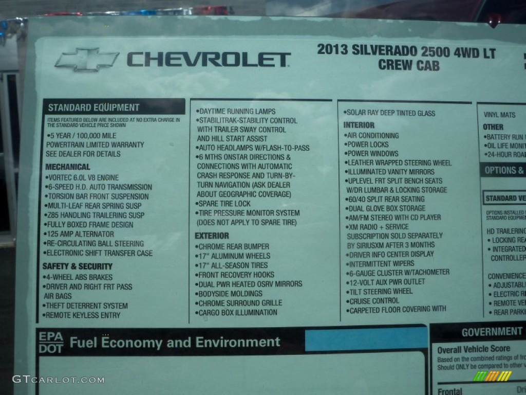 2013 Chevrolet Silverado 2500HD LT Crew Cab 4x4 Window Sticker Photo #70028234