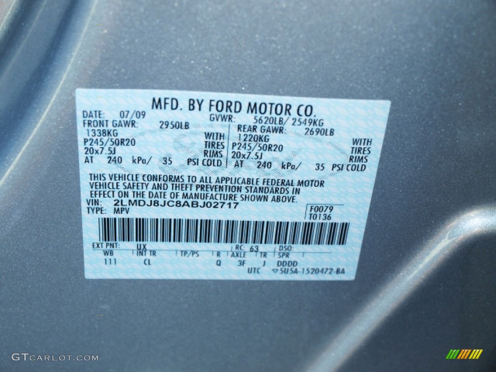 2010 MKX Color Code UX for Ingot Silver Metallic Photo #70031876