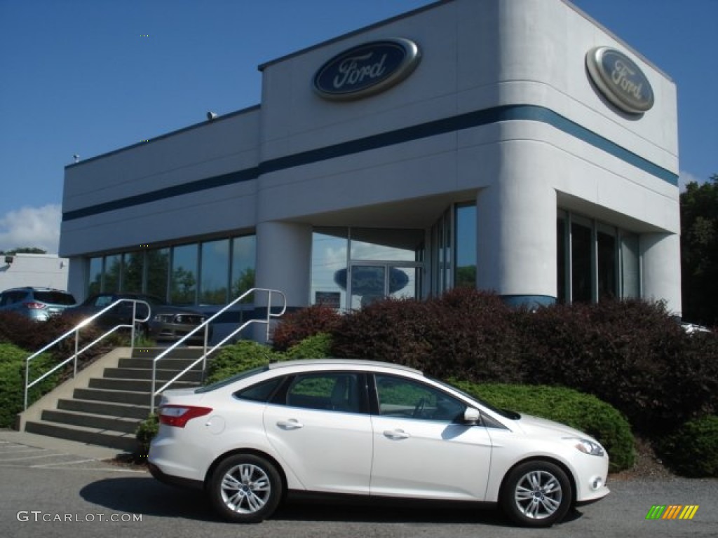 2012 Focus SEL Sedan - White Platinum Tricoat Metallic / Stone photo #1