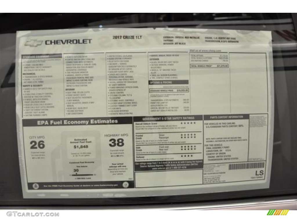 2012 Chevrolet Cruze LT Window Sticker Photo #70034279