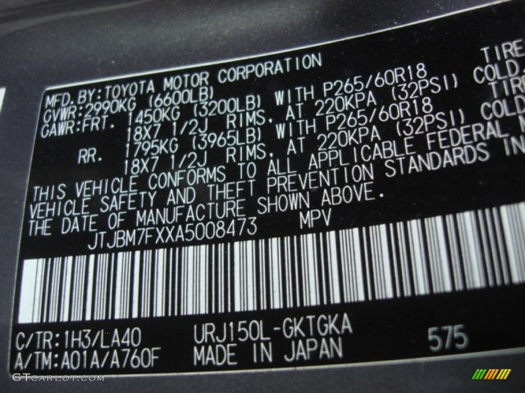 2010 GX Color Code 1H3 for Knights Armor Pearl Photo #70035772