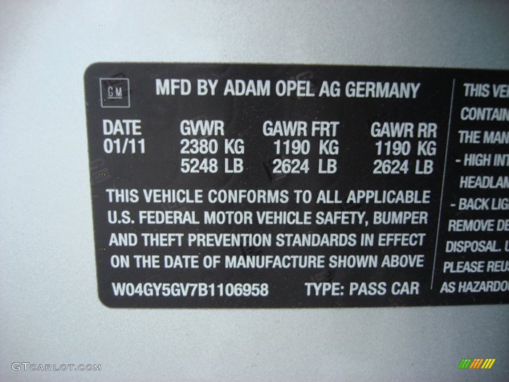 2011 Buick Regal CXL Turbo Info Tag Photo #70036044
