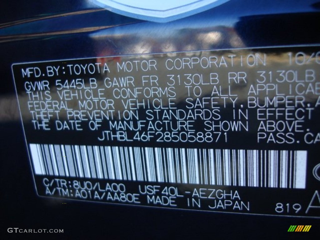 2008 LS Color Code 8U0 for Black Sapphire Blue Pearl Photo #70037029