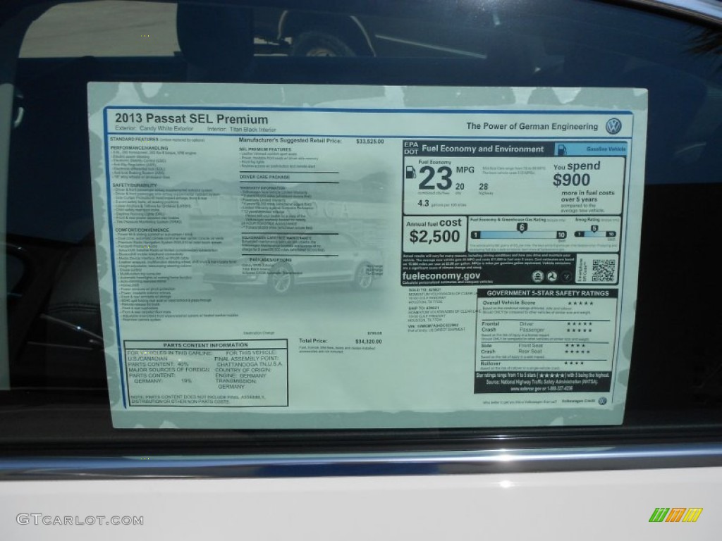 2013 Volkswagen Passat V6 SEL Window Sticker Photos