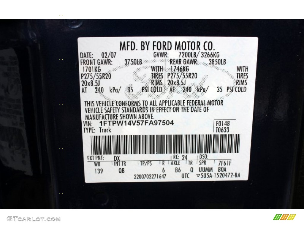 2007 F150 Color Code DX for Dark Blue Pearl Metallic Photo #70067074