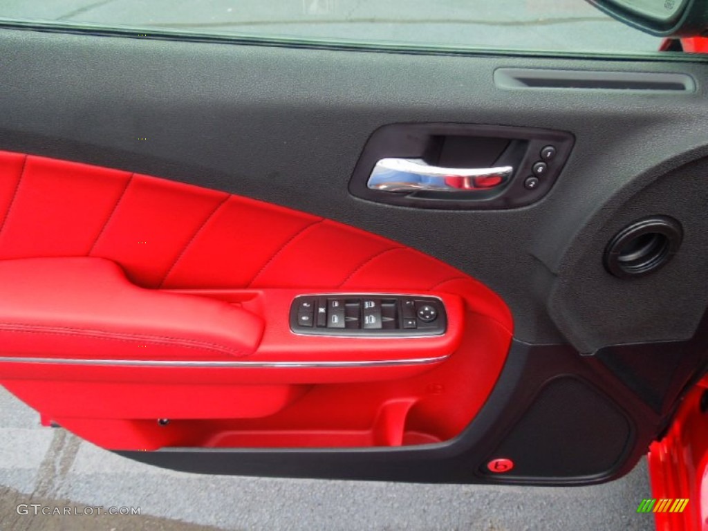 2013 Dodge Charger R/T Black/Red Door Panel Photo #70076000