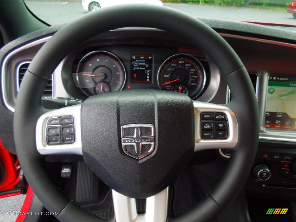 2013 Dodge Charger R/T Black/Red Steering Wheel Photo #70076036