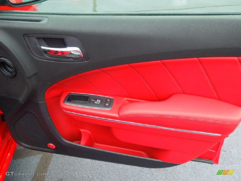 2013 Dodge Charger R/T Black/Red Door Panel Photo #70076090