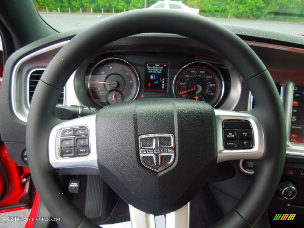 2013 Dodge Charger SXT Black/Red Steering Wheel Photo #70076525