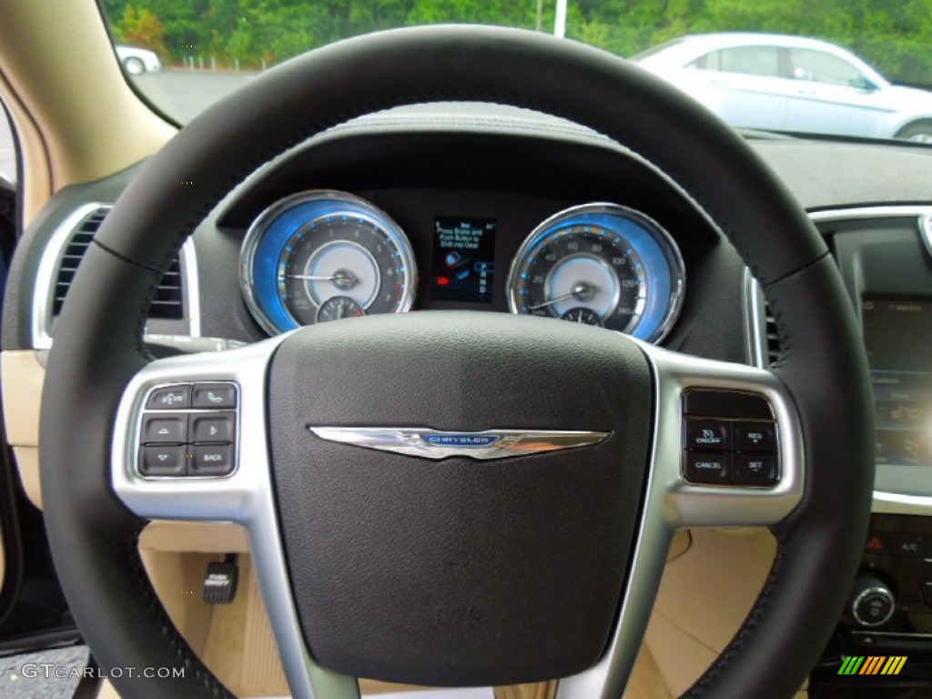 2013 Chrysler 300 Standard 300 Model Black/Light Frost Beige Steering Wheel Photo #70077196