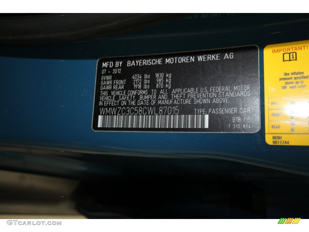 2012 Cooper Color Code B18 for Surf Blue Photo #70091334