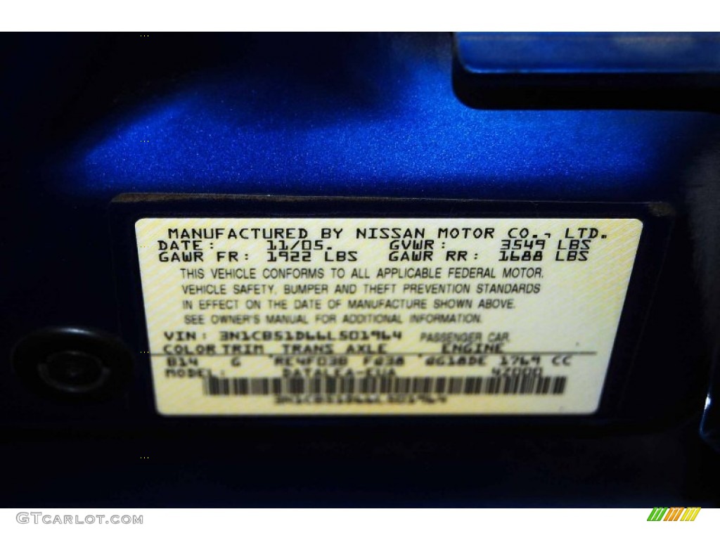 2006 Sentra 1.8 S Special Edition - Sapphire Blue Metallic / Charcoal photo #12