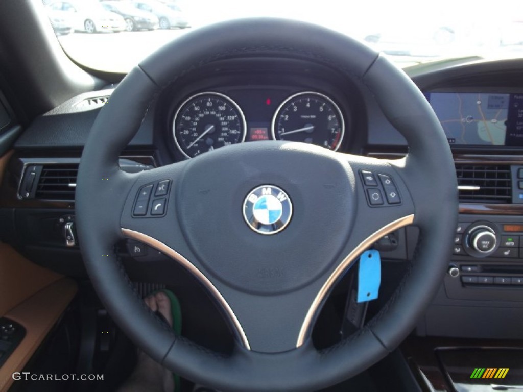 2013 BMW 3 Series 328i Convertible Saddle Brown Steering Wheel Photo #70094985