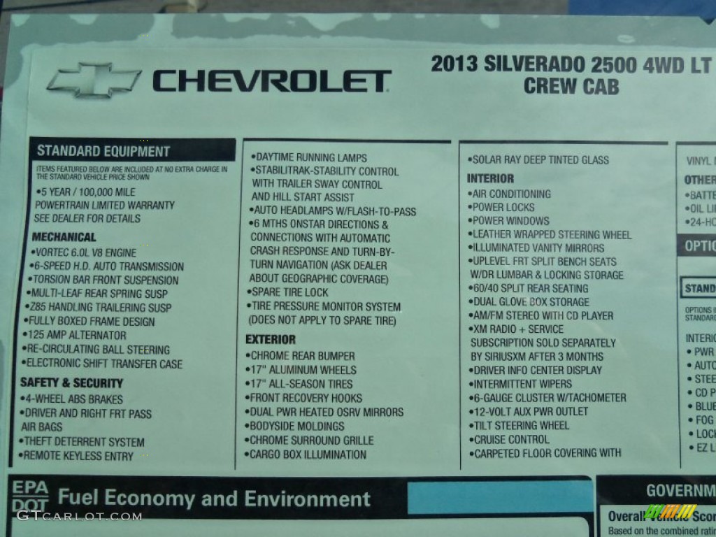 2013 Chevrolet Silverado 2500HD LT Crew Cab 4x4 Window Sticker Photo #70104282