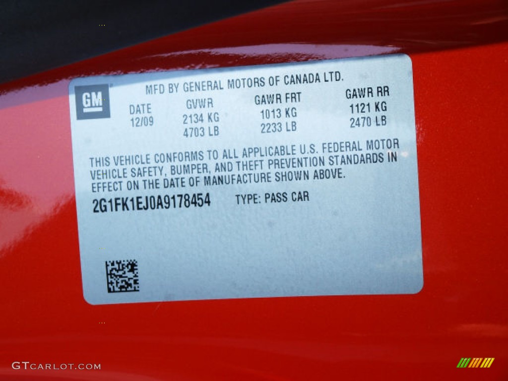2010 Chevrolet Camaro SS/RS Coupe Info Tag Photo #70105340