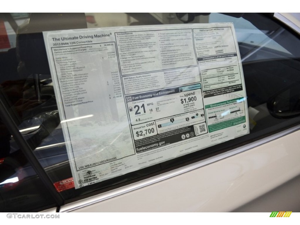 2013 BMW 1 Series 128i Convertible Window Sticker Photo #70105968