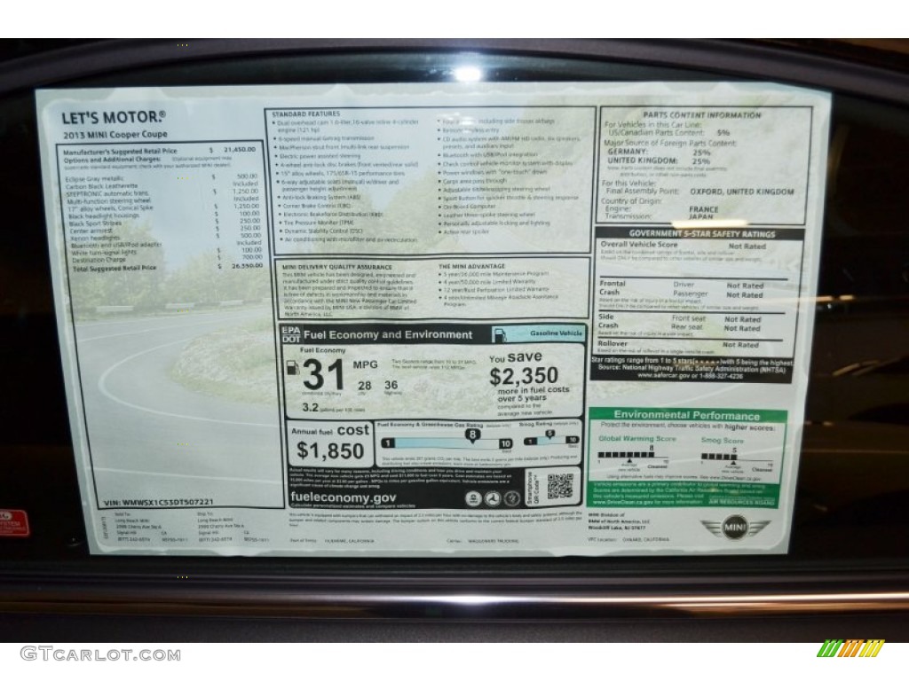 2013 Mini Cooper Coupe Window Sticker Photo #70106011