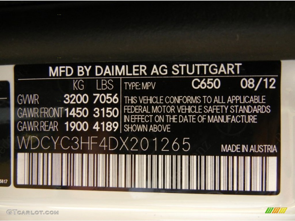 2013 G Color Code 650 for Arctic White Photo #70107597