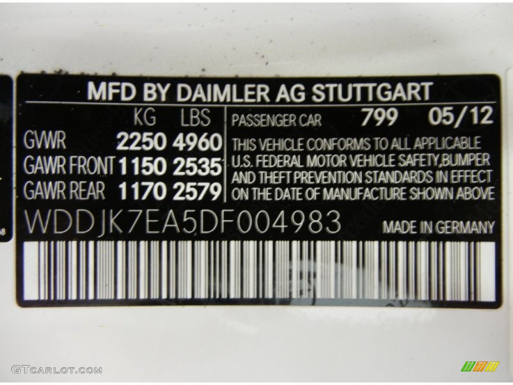 2013 SL Color Code 799 for Diamond White Metallic Photo #70107957