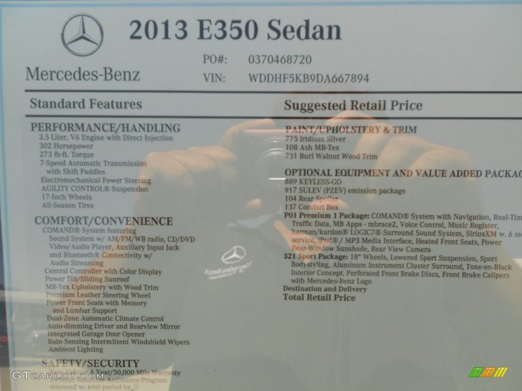 2013 Mercedes-Benz E 350 Sedan Window Sticker Photo #70114704