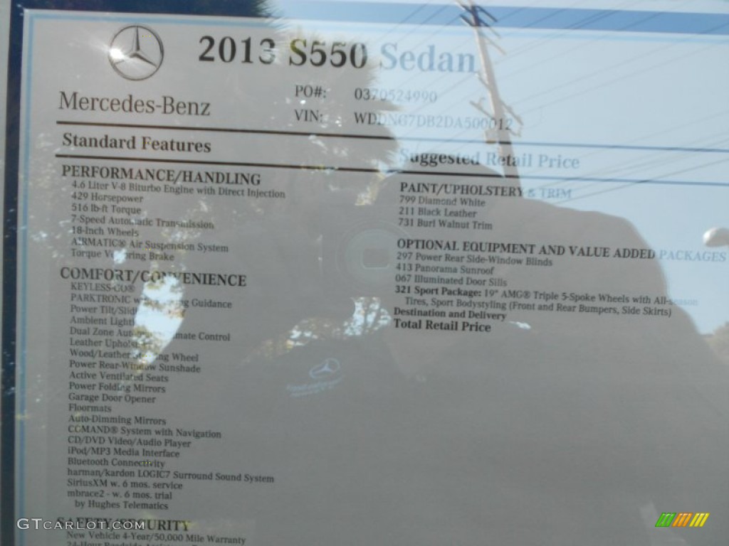 2013 Mercedes-Benz S 550 Sedan Window Sticker Photo #70114836
