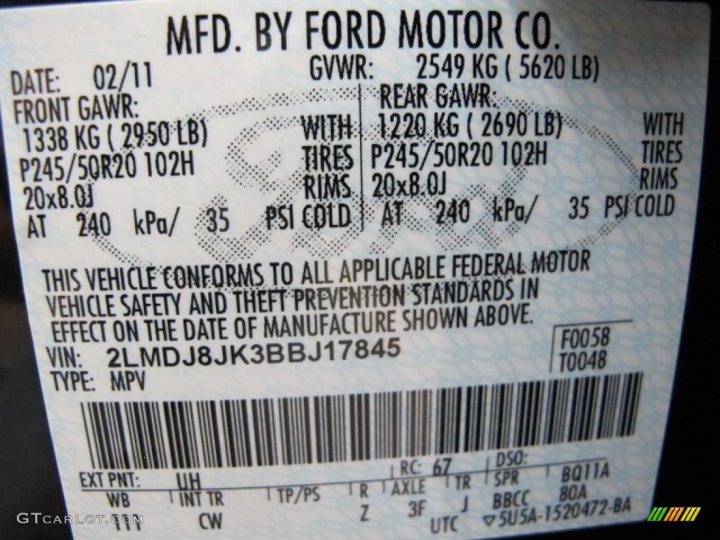 2011 MKX Color Code UH for Tuxedo Black Metallic Photo #70119570