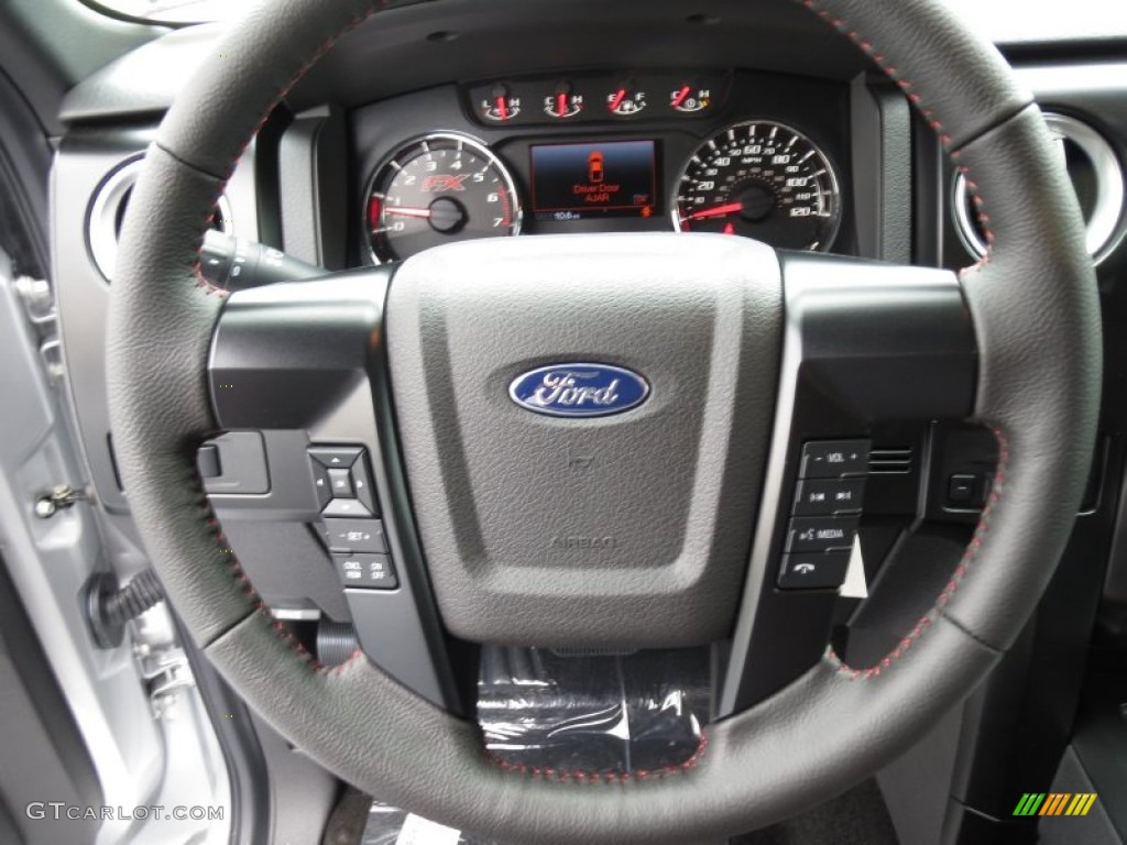 2012 Ford F150 FX2 SuperCrew FX Sport Appearance Black/Red Steering Wheel Photo #70120347