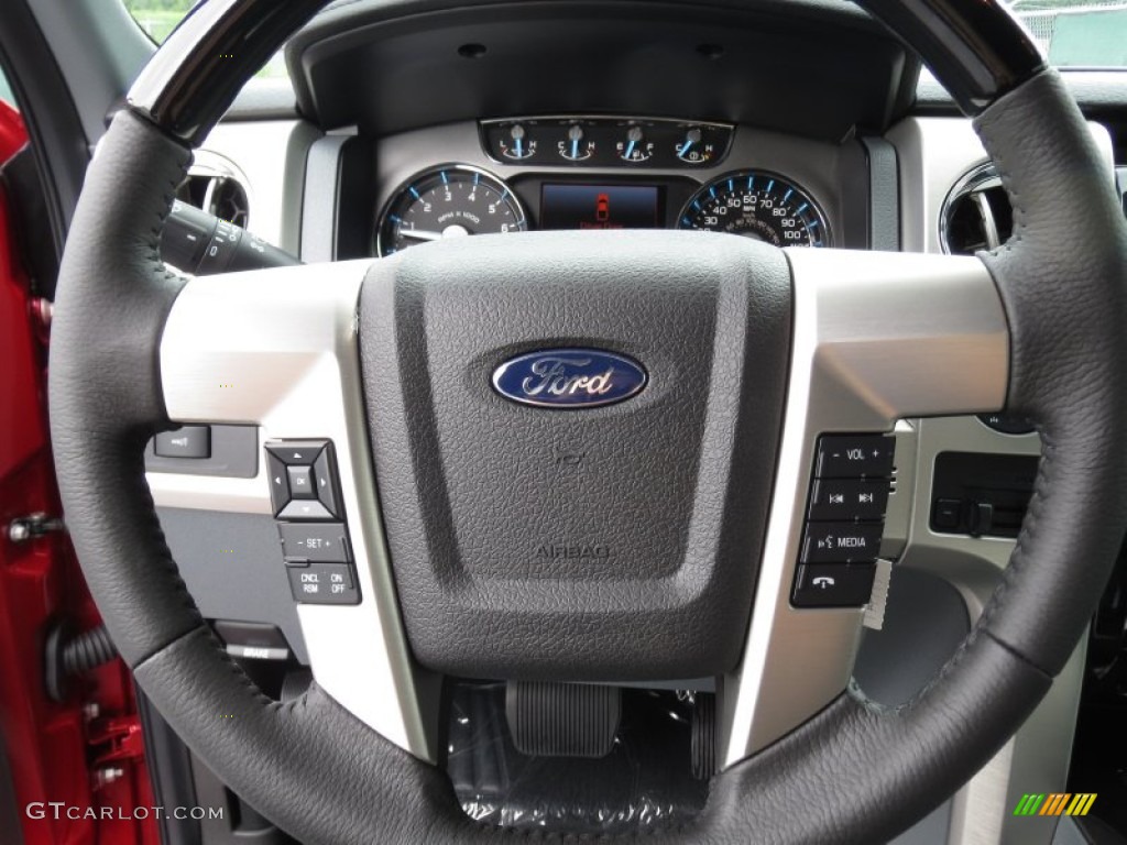 2012 Ford F150 Platinum SuperCrew Platinum Steel Gray/Black Leather Steering Wheel Photo #70121014
