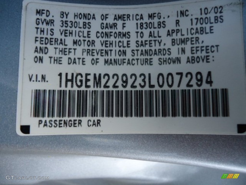 2003 Honda Civic EX Coupe Info Tag Photos