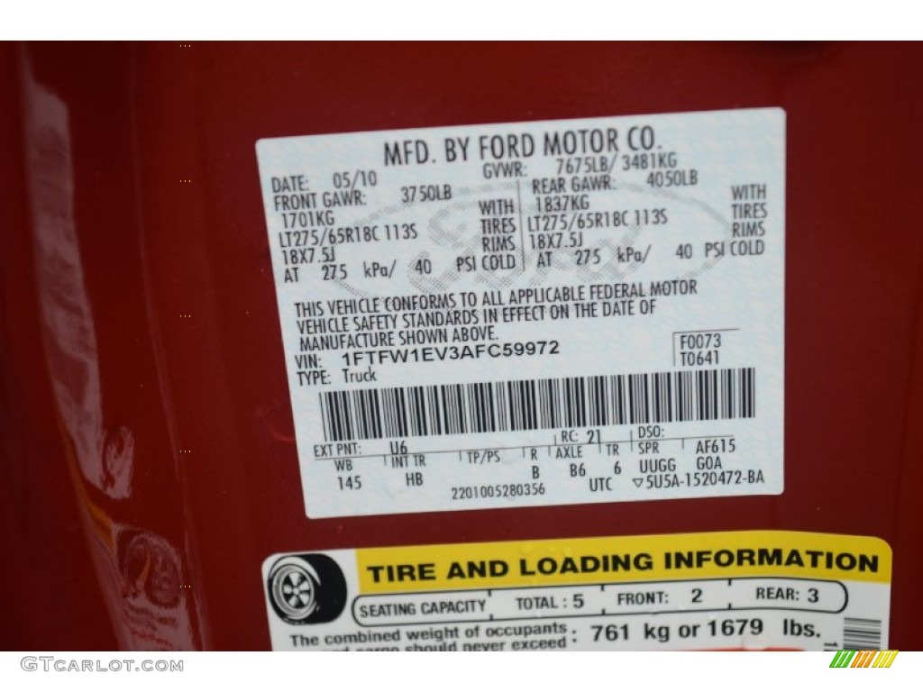 2010 F150 Color Code U6 for Red Candy Metallic Photo #70128693
