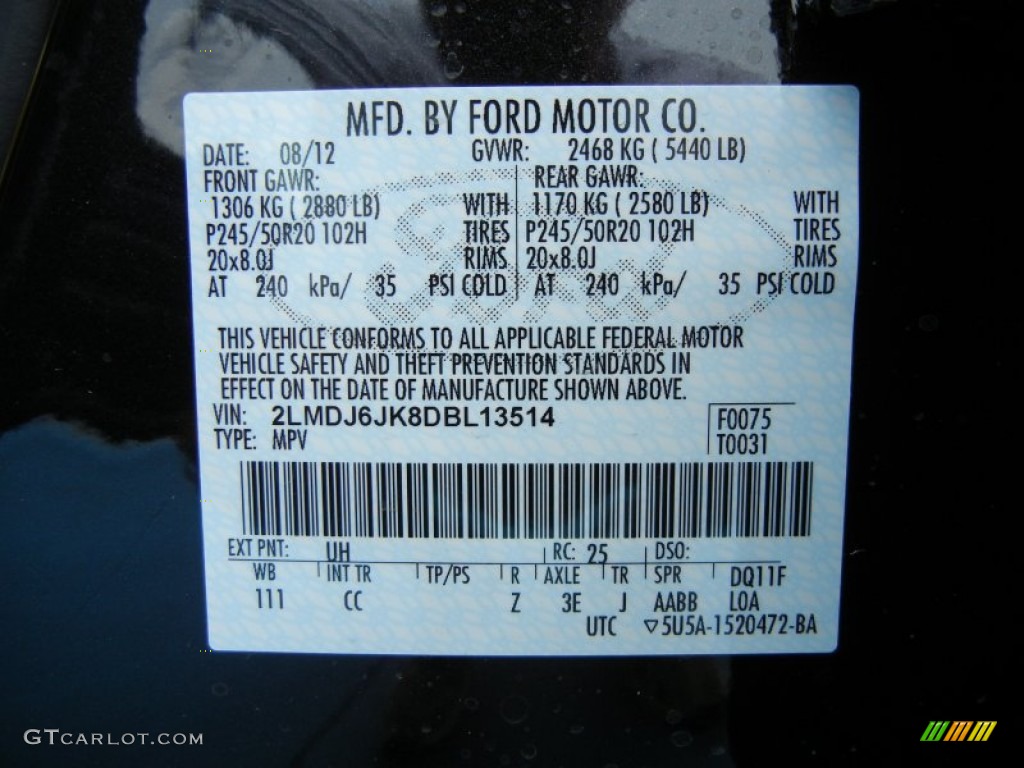 2013 MKX Color Code UH for Tuxedo Black Photo #70150529