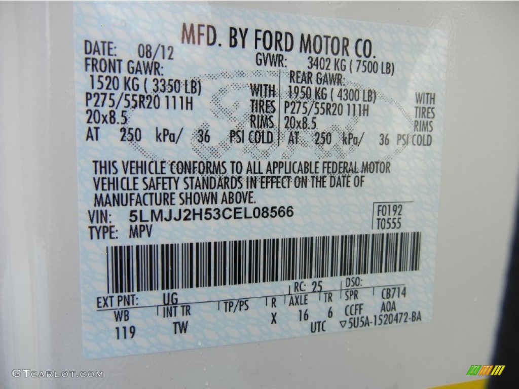 2012 Navigator Color Code UG for White Platinum Metallic Tri-Coat Photo #70150784