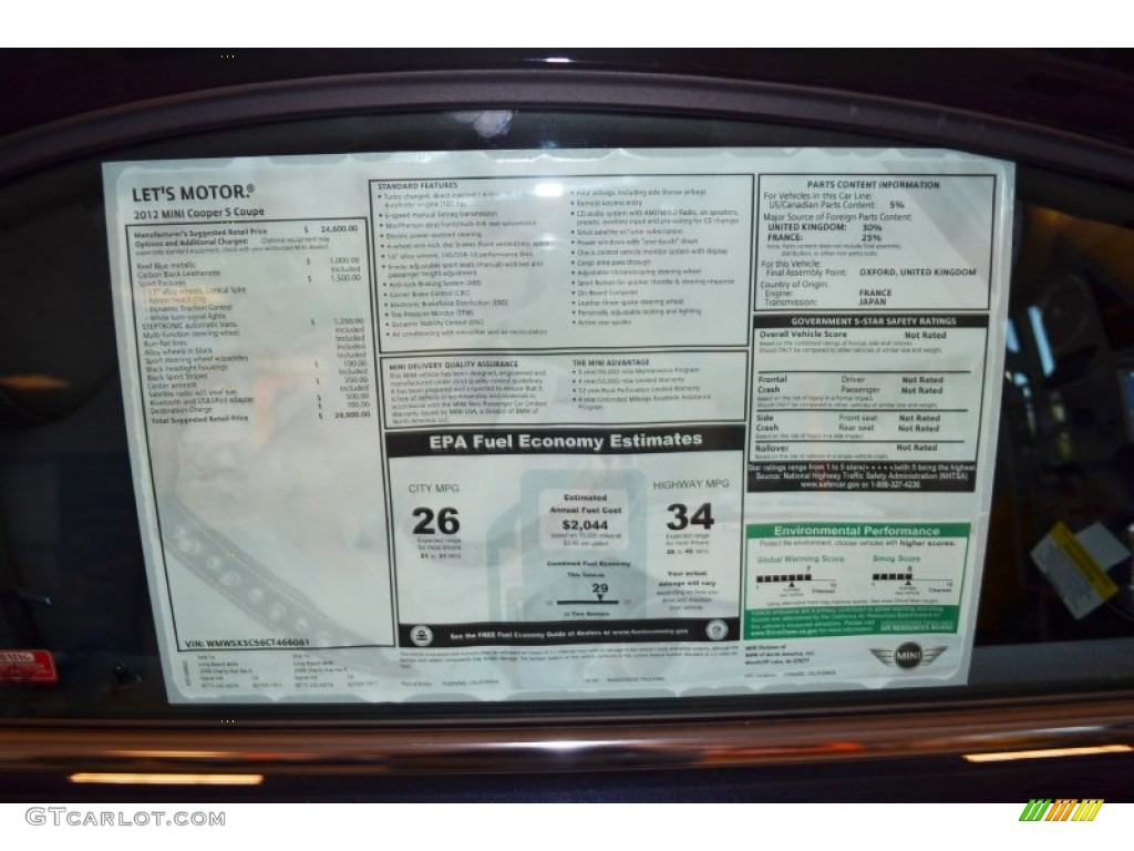 2012 Mini Cooper S Coupe Window Sticker Photos