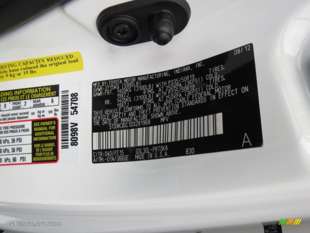 2013 Toyota Sienna SE Color Code Photos