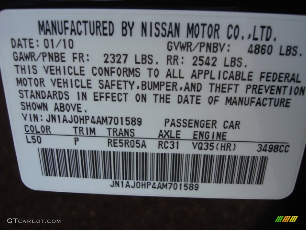 2010 Infiniti EX 35 Color Code Photos