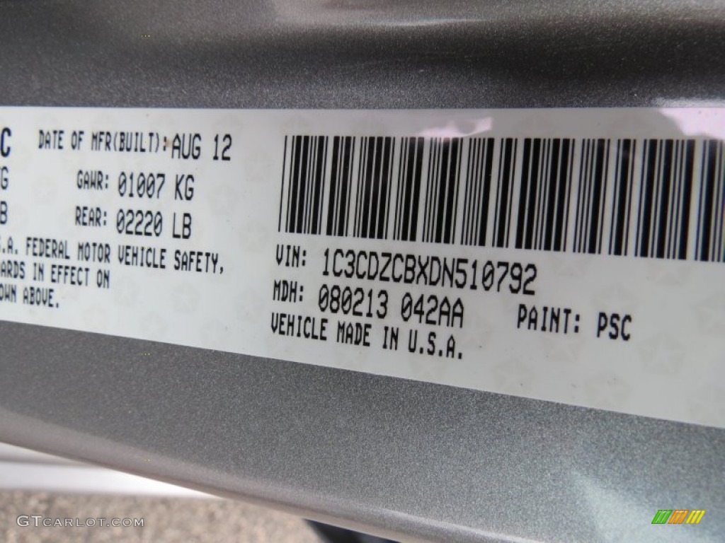 2013 Avenger Color Code PSC for Billet Silver Metallic Photo #70186648