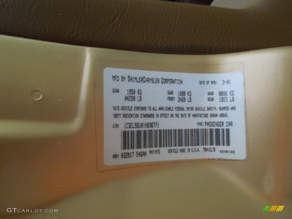 2001 Chrysler Sebring LXi Sedan Color Code Photos